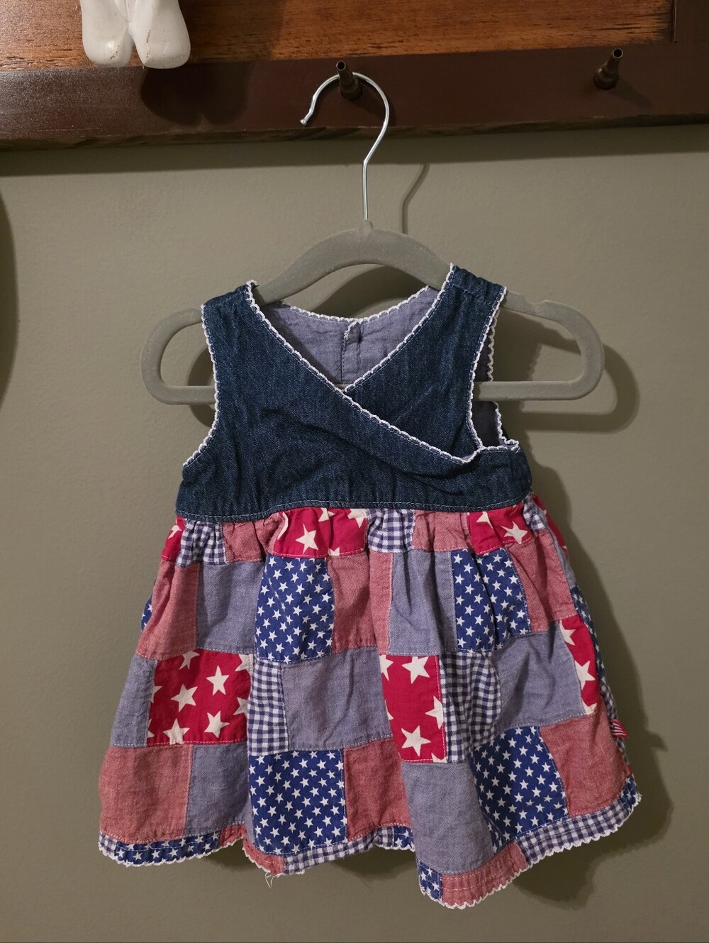 The Childrens Place Denim-Top Patchwork Star Print  Dress - Red, White & Blue